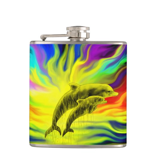 Dolfijnen in de zon heupfles (Voorkant)