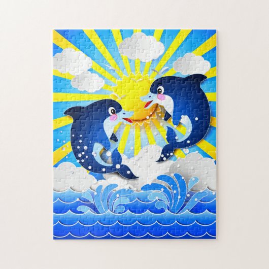 Dolfijnen in de zon legpuzzel (Verticaal)