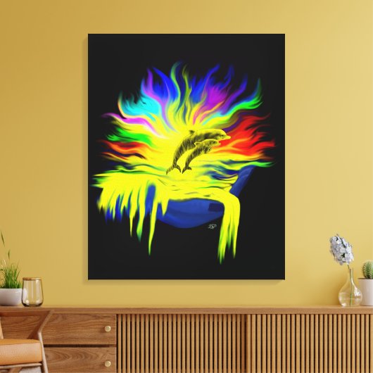Dolfijnen in de zon met de hand canvas afdruk (Insitu (Woonkamer))