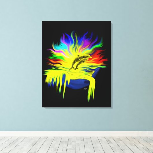 Dolfijnen in de zon met de hand canvas afdruk (Insitu (Houten vloer))