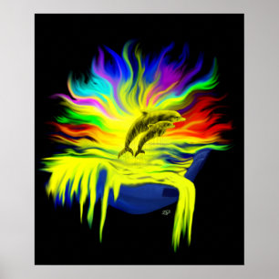 Dolfijnen in de zon met de hand poster
