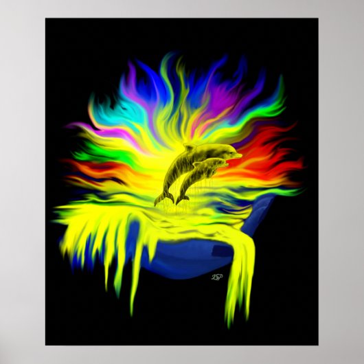 Dolfijnen in de zon met de hand poster (Voorkant)