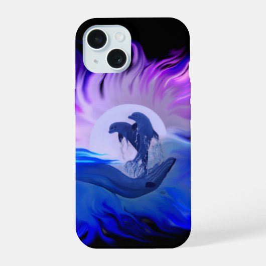 Dolfijnen in het maanlicht iPhone 15 case (Achterkant)