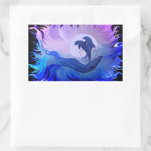 Dolfijnen in het maanlicht rechthoekige sticker (Tas)