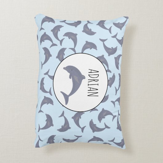 Dolfijnen in het Zee Patroon Accent Kussen (Achterkant (Verticaal))