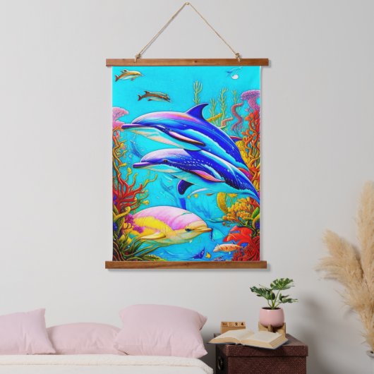 Dolfijnen in oceaan met een prachtig koraalrif-ont hangend wandkleed (Slaapkamer)