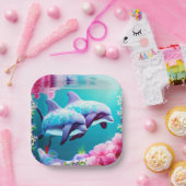 Dolfijnen in oceaanleven met bloemen papieren bordje (Feest)