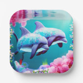 Dolfijnen in oceaanleven met bloemen papieren bordje (Voorkant)