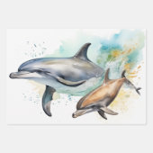 Dolfijnen in Sunset Waterverf Scene Inpakpapier Vel (Voorkant)