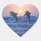 Dolfijnen in zonsopgang hart sticker (Voorkant)
