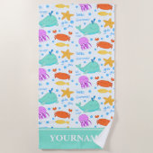 Dolfijnen, krabben, octopus en zeesterren aangepas strandlaken (Voorkant)