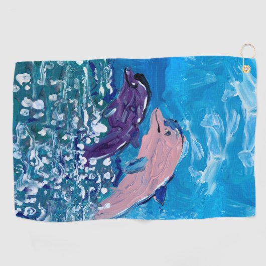 Dolfijnen "Kunst van kinderen" Golfhanddoek (Horizontaal)
