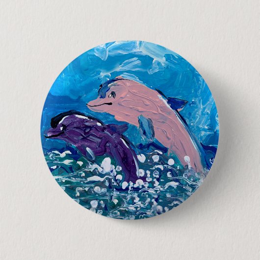 Dolfijnen "Kunst van kinderen" Ronde Button 5,7 Cm (Voorkant)