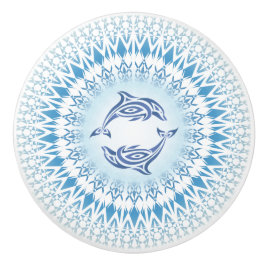 Dolfijnen Mandala Blauw Wit Nautilisch Keramische Knop