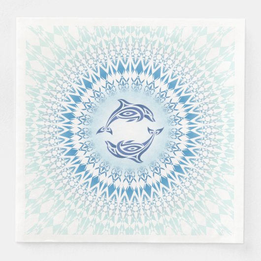 Dolfijnen Mandala Blauw Wit Servet (Voorkant)