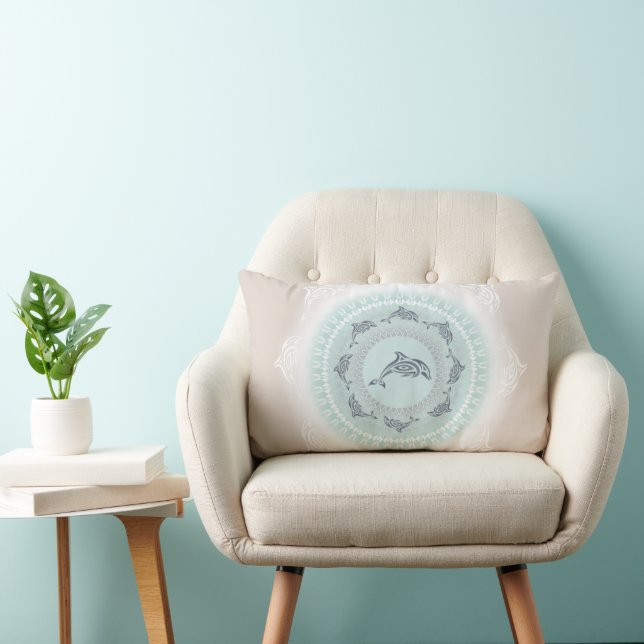 Dolfijnen Mandala Bleekblauw Taupe Kust Kussen (Stoel)