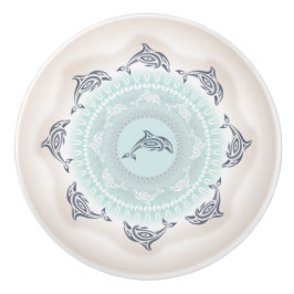 Dolfijnen Mandala Lichtblauw Taupe Keramische Knop