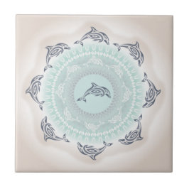 Dolfijnen Mandala Lichtblauw Taupe Tegeltje