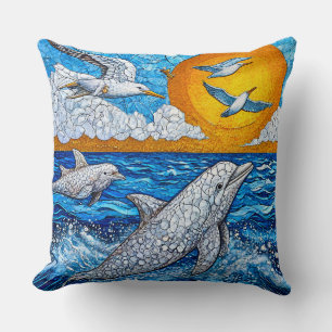 Dolfijnen Meeuwen Oceaanscène 🌊🐬 Kustbries Kussen