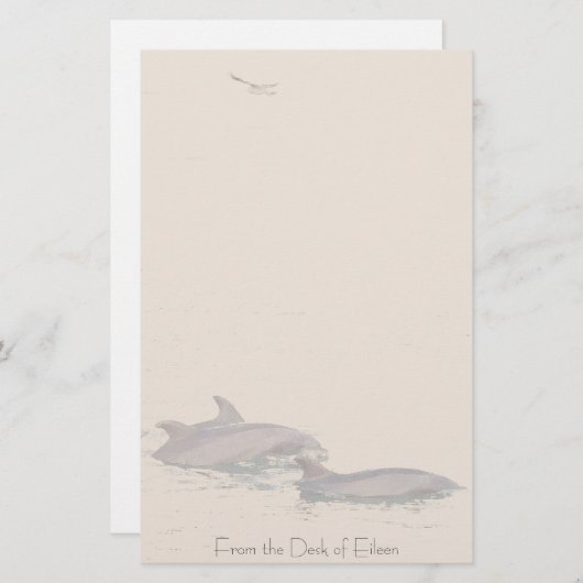 Dolfijnen met flessenoplossing en speciaal geperso briefpapier (Voorkant / Achterkant)