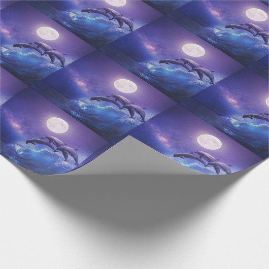 Dolfijnen met maanlicht: Night Ocean Fantasy Cadeaupapier (Hoek)