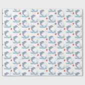 Dolfijnen met rode ballon en bubbels cadeaupapier (Vlak)