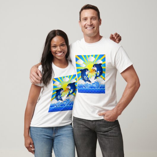 Dolfijnen met Sun toevoegen Naam Tekst personalise T-shirt (Unisex)