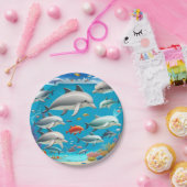 Dolfijnen oceaan cartoon papieren bordje (Feest)