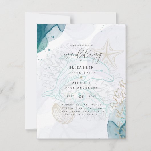 Dolfijnen Oceaanleven Strand Groenblauwe Trouw Uit Kaart (Voorkant)