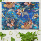 Dolfijnen onder de oceaan met koraalrif theedoek (Gevouwen)