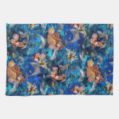 Dolfijnen onder de oceaan met koraalrif theedoek (Horizontaal)