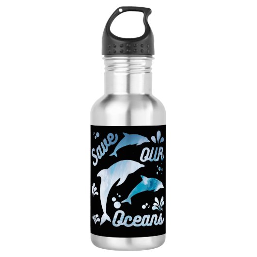 Dolfijnen / onze oceanen redden waterfles  (Voorkant)