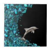 Dolfijnen op blauw golven tegeltje (Voorkant)