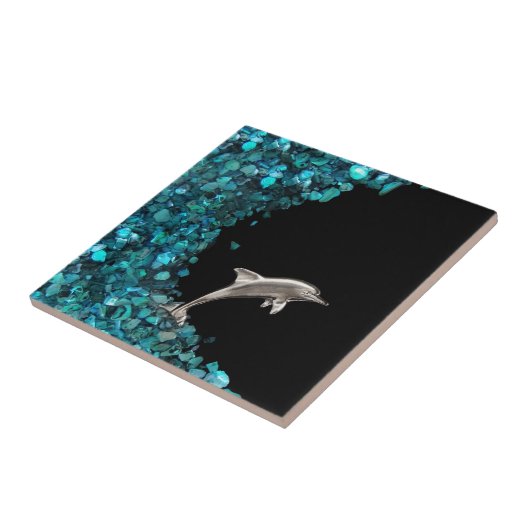 Dolfijnen op blauw golven tegeltje (Zijkant)