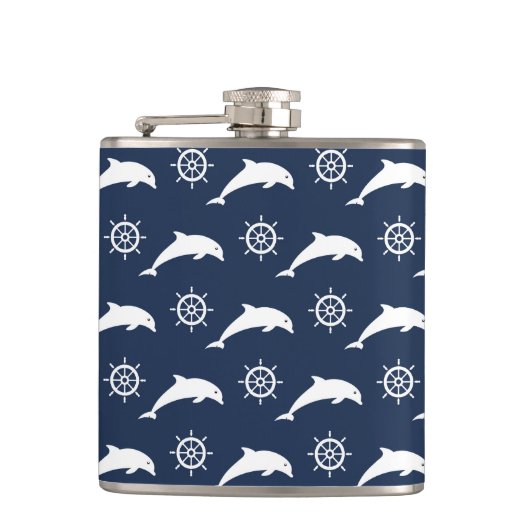 Dolfijnen op het paradepatroon heupfles (Voorkant)