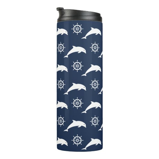 Dolfijnen op het paradepatroon thermosbeker (Geroteerd rechts)