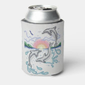 Dolfijnen Spelen bij Sunset Ocean Beach Blikjeskoeler (Blikje Achterkant)