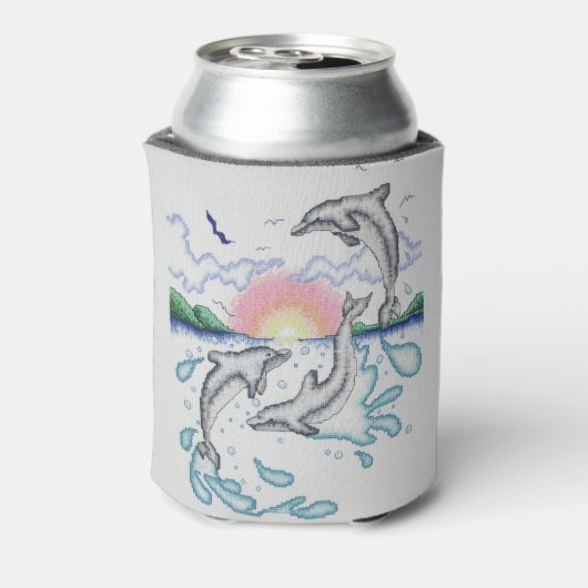 Dolfijnen Spelen bij Sunset Ocean Beach Blikjeskoeler (Blikje Achterkant)