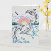 Dolfijnen spelen bij zonsopgang Ocean Beach Notiti Kaart (Gele Bloem)