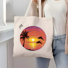  dolfijnen spelen in de Sunset Initialen Tote Bag
