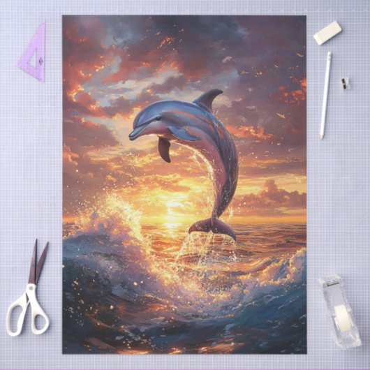 Dolfijnen springen bij zonsondergang Decoupage Tissuepapier (Craft)