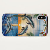 Dolfijnen springen bij zonsondergang op de oceaan Case-Mate iPhone case (Achterkant (horizontaal))