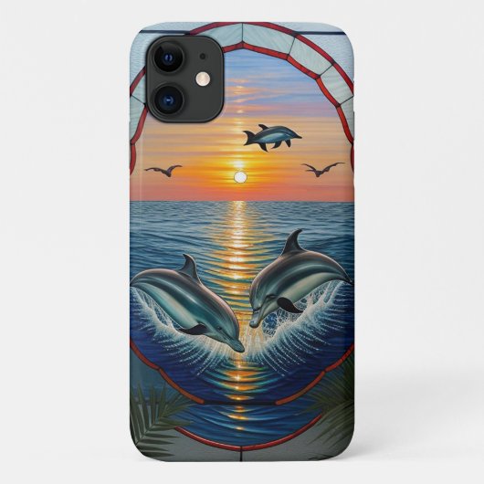 Dolfijnen springen bij zonsondergang op de oceaan Case-Mate iPhone case (Achterkant)