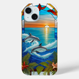 Dolfijnen springen bij zonsondergang op de oceaan iPhone 15 case