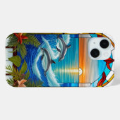Dolfijnen springen bij zonsondergang op de oceaan Case-Mate iPhone case (Achterkant (horizontaal))