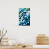 Dolfijnen springen door oceaangolven Dynamische Ma Poster (Keuken)