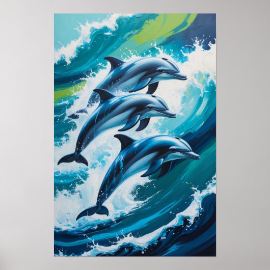 Dolfijnen springen door oceaangolven Dynamische Ma Poster (Voorkant)