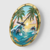 Dolfijnen springen oceaangolven zonsondergang grote klok (Hoek)