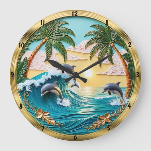 Dolfijnen springen oceaangolven zonsondergang grote klok (Voorkant)