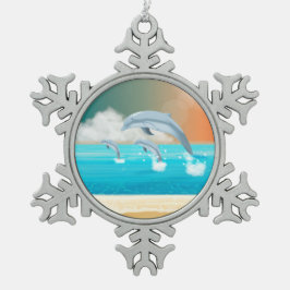 dolfijnen springen uit de oceaan tin sneeuwvlok ornament